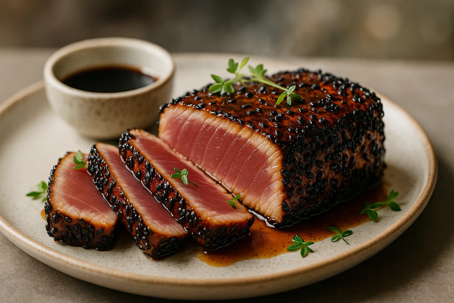 Grilled Tuna with Black Sesame and Maple Crust