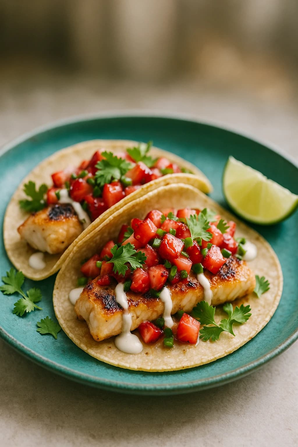 Grilled Fish Tacos with Spicy Strawberry Salsa