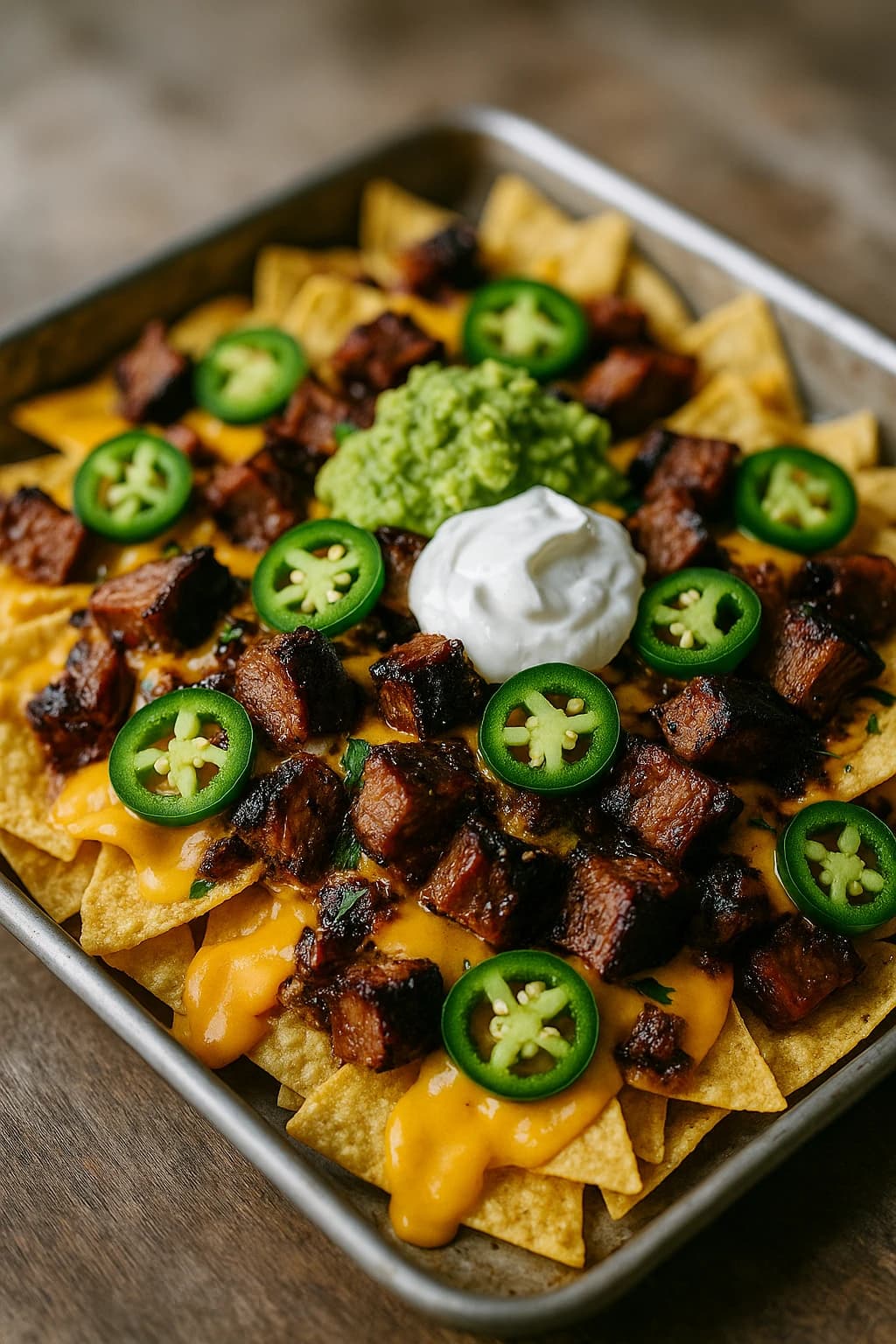 BBQ Nachos with Brisket and Melted Cheese